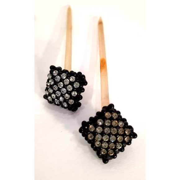 Vintage Victorian Old Pair of Rhinestone Bun holders Lucite Stems 48 Rhinestones